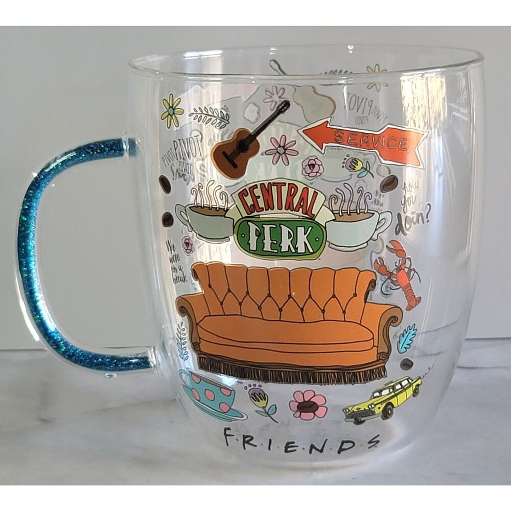 Rare FRIENDS the TV Show CENTRAL PERK Clear Coffee Mug by Silver Buffalo 22 oz - Picture 4 of 12